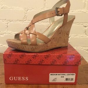 Guess Leather & Cork Wedge Sandals